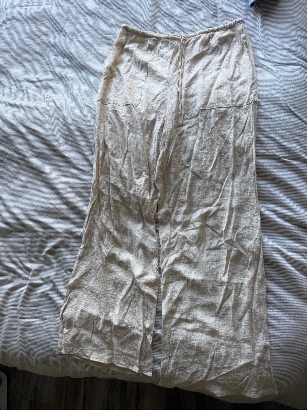 Zara Cream Elastic Drawstring Crinkle Pants